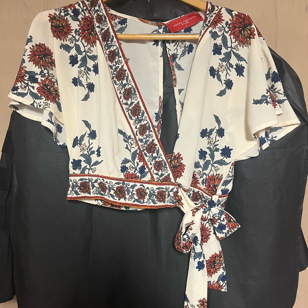 Zara Floral Wrap Blouse - Cream and Red